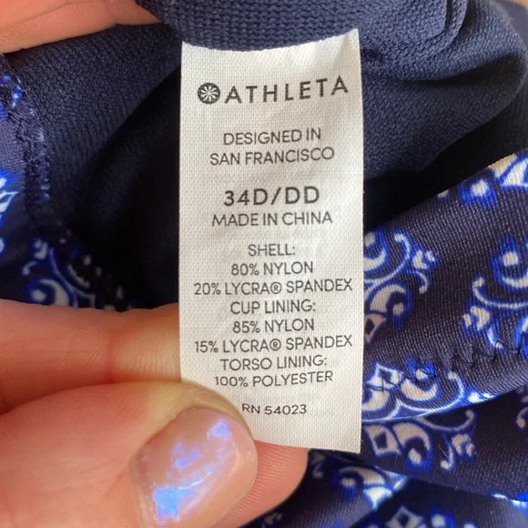 Athleta Tangier High Neck Tankini Top 34D /DD Blue Open Back Underwire - Picture 4 of 9